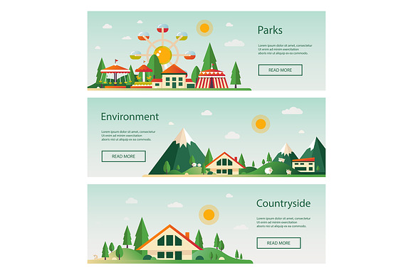 Flat Design Style Landscapes Banners in Web Elements - product preview 7