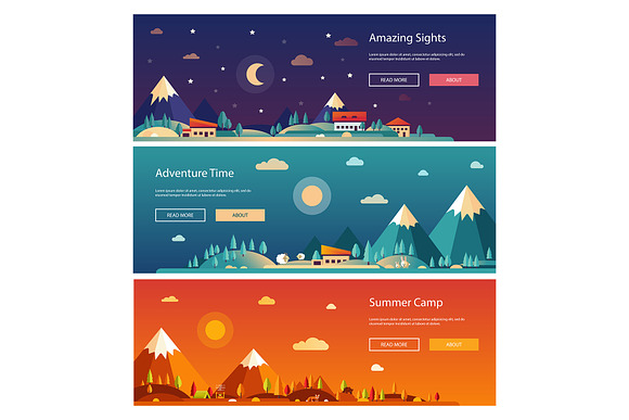 Flat Design Style Landscapes Banners in Web Elements - product preview 13