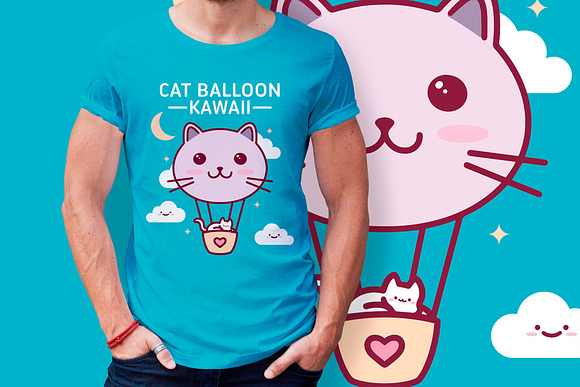 Cat Balloon T-shirt Design in Illustrations - product preview 1