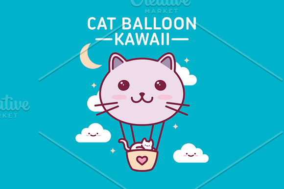 Cat Balloon T-shirt Design in Illustrations - product preview 2