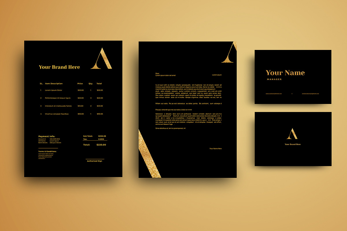 GOLD STATIONERY TEMPLATE in Stationery Templates - product preview 8