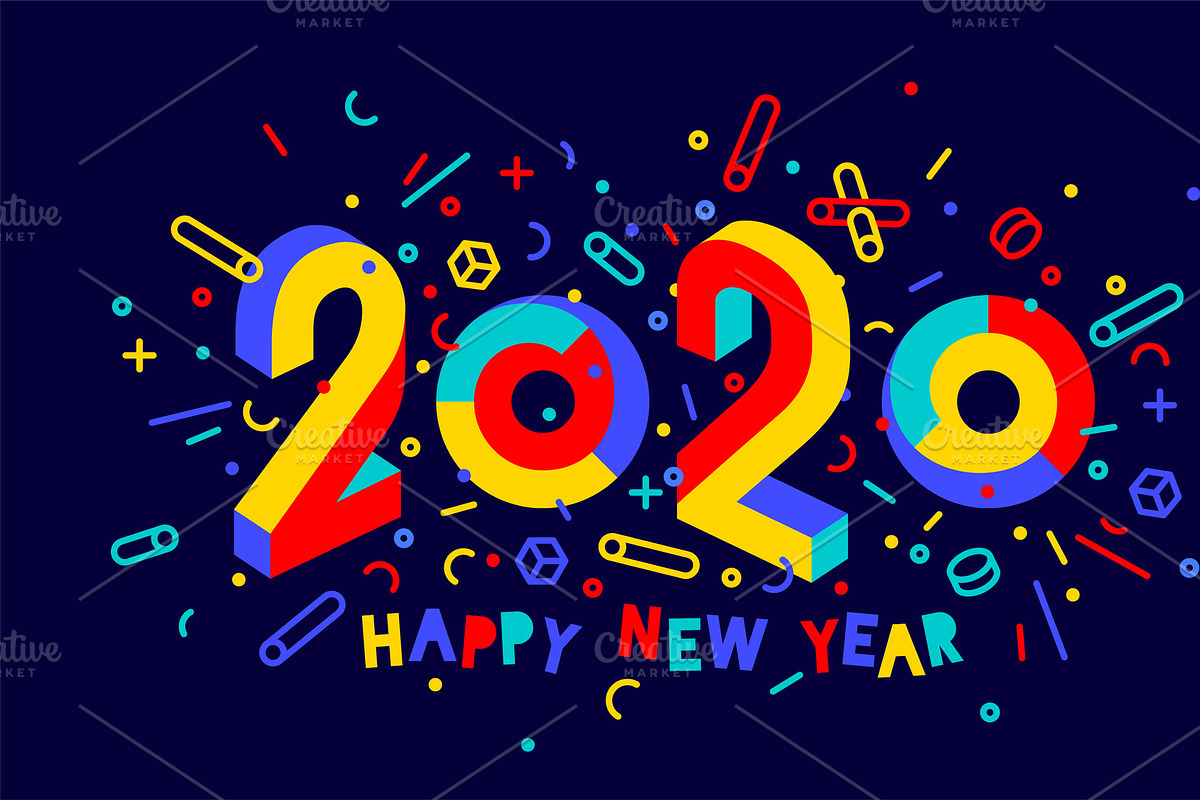 2020, Happy New Year. Greeting card in Illustrations - product preview 8