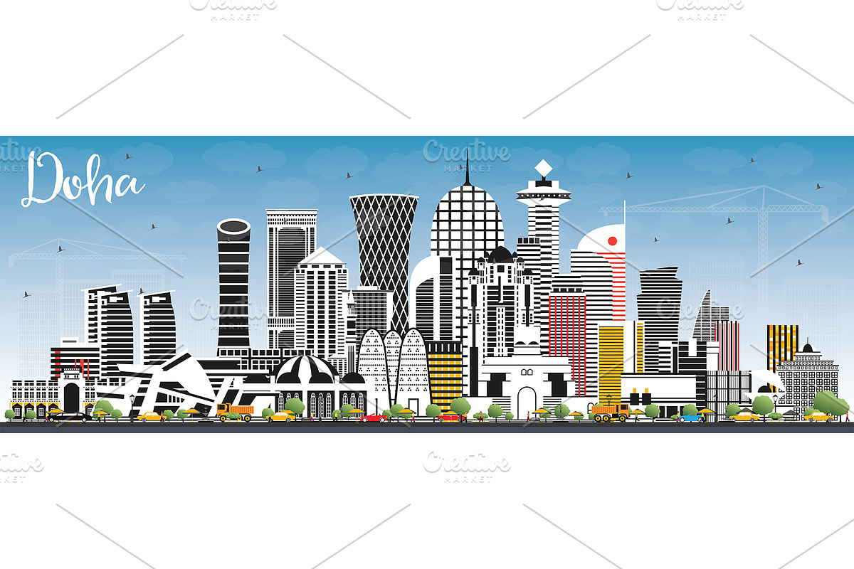 Doha Qatar City Skyline in Illustrations - product preview 8