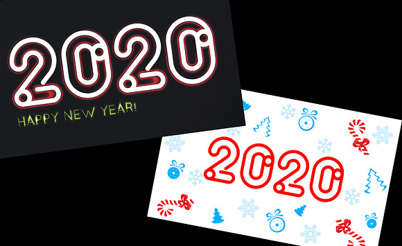 SET vector / 2020 / New Years card in Illustrations - product preview 3