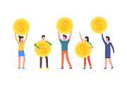 Happy people are holding Coins
