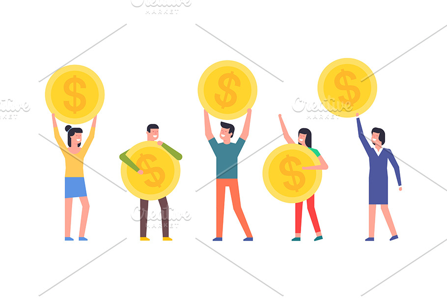 Happy people are holding Coins in Illustrations - product preview 8