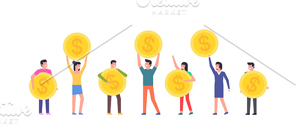 Happy people are holding Coins in Illustrations - product preview 1