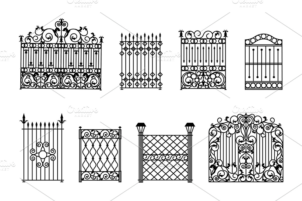 Decorative black white fences set in Icons - product preview 8