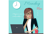 Monday. Woman Planning her Work for