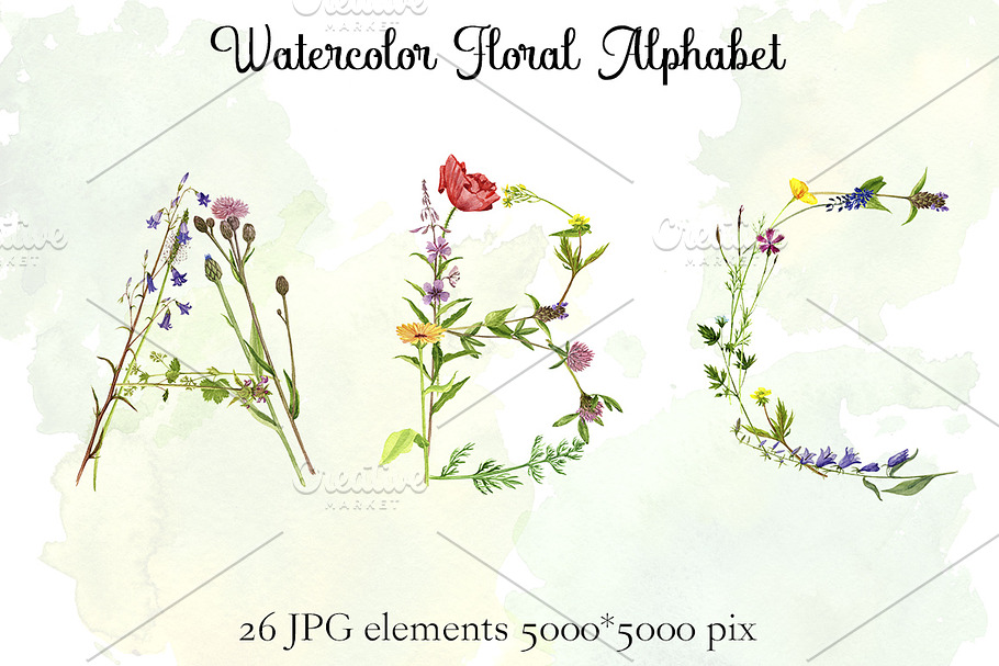 Watercolor floral alphabet