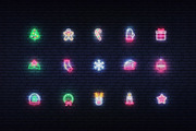 Christmas neon vector icons