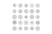 Snowflake icon line black vector set