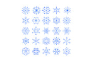 Snowflake icons line blue vector set