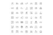 Interior design linear icons, signs
