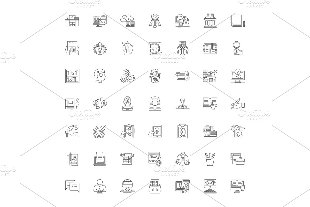 Online study linear icons, signs in Illustrations - product preview 8