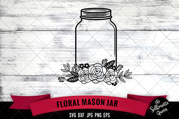 Floral Mason Jar Vector Silhouette