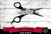Floral Scissors Vector Silhouette