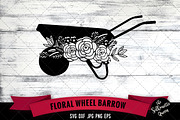 Floral Wheelbarrow Vector Silhouette
