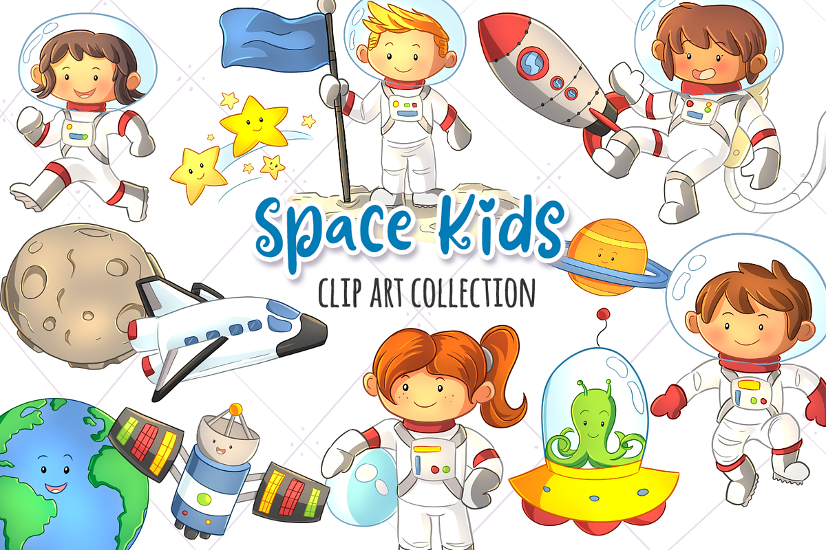 Cute Space Kids Clip Art Collection in Illustrations - product preview 8