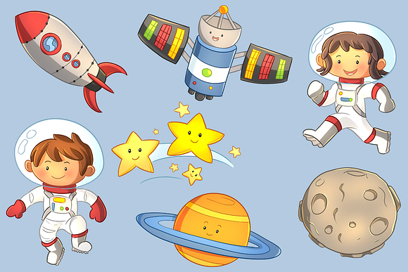 Cute Space Kids Clip Art Collection in Illustrations - product preview 1
