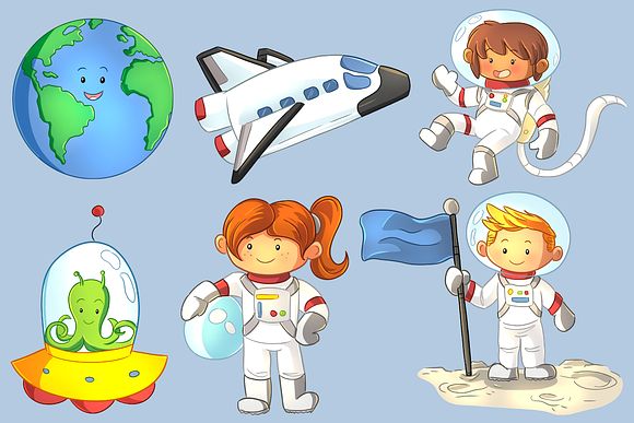 Cute Space Kids Clip Art Collection in Illustrations - product preview 2