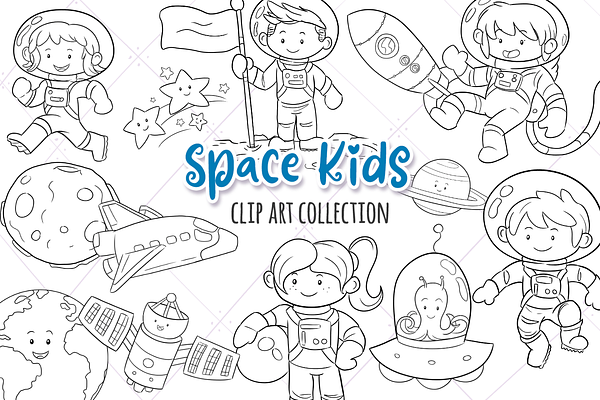 Cute Space Kids Digital Stamps