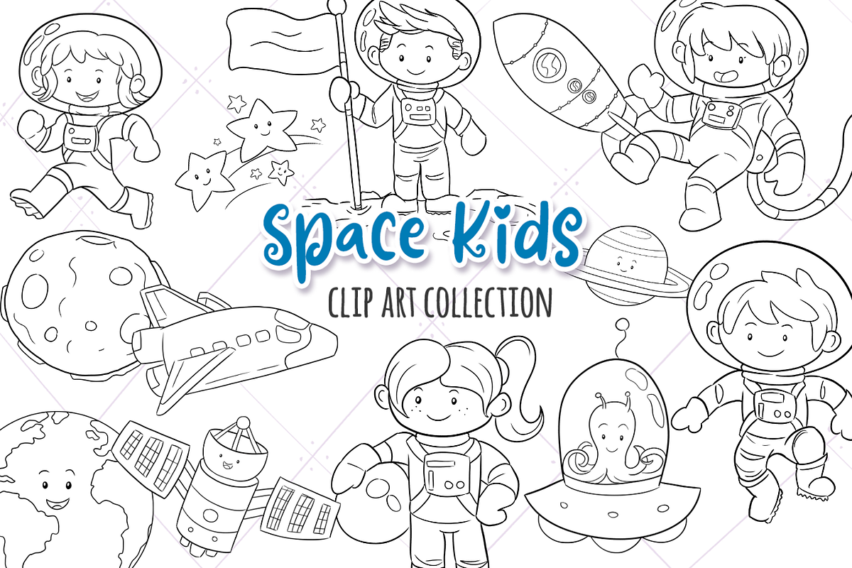 Cute Space Kids Digital Stamps in Illustrations - product preview 8