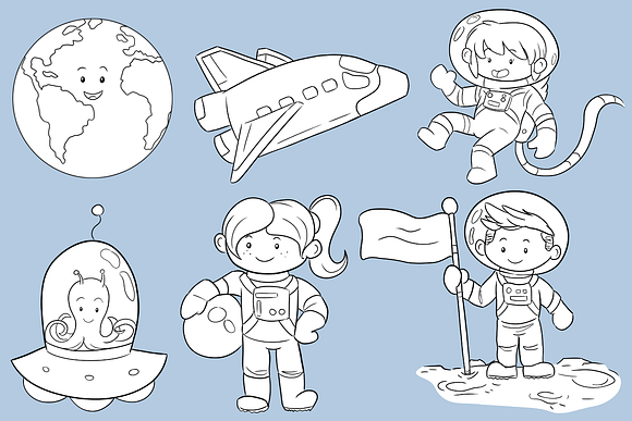 Cute Space Kids Digital Stamps in Illustrations - product preview 1