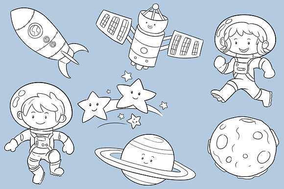 Cute Space Kids Digital Stamps in Illustrations - product preview 2