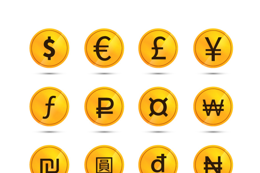 Golden coins with main currency sign