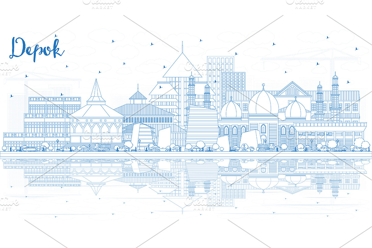 Outline Depok Indonesia City Skyline in Illustrations - product preview 8