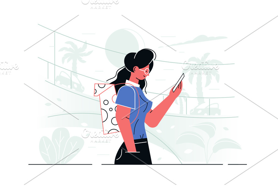 Girl with modern smartphone in Illustrations - product preview 8