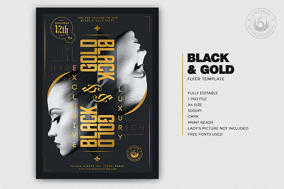 Black and Gold Flyer Template V17 in Flyer Templates - product preview 1
