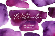 Violet Watercolor Spots Splashes PNG