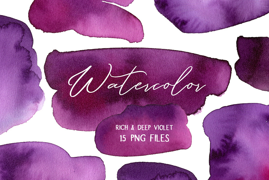 Violet Watercolor Spots Splashes PNG in Illustrations - product preview 8