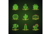 Wild cactuses in ground icons set