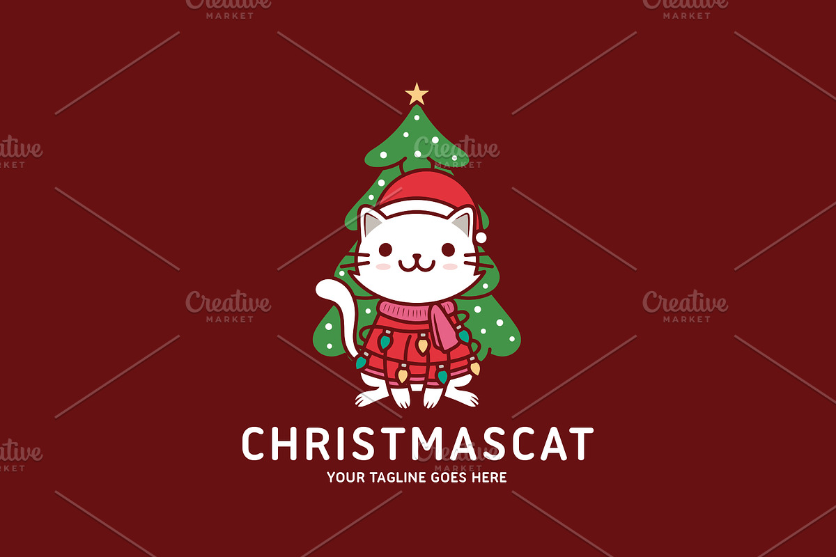 Cute Christmas Kawaii Cat Logo in Logo Templates - product preview 8
