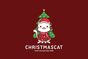 Cute Christmas Kawaii Cat Logo