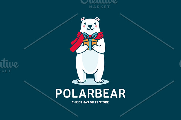 Cute Polar Bear Christmas Logo