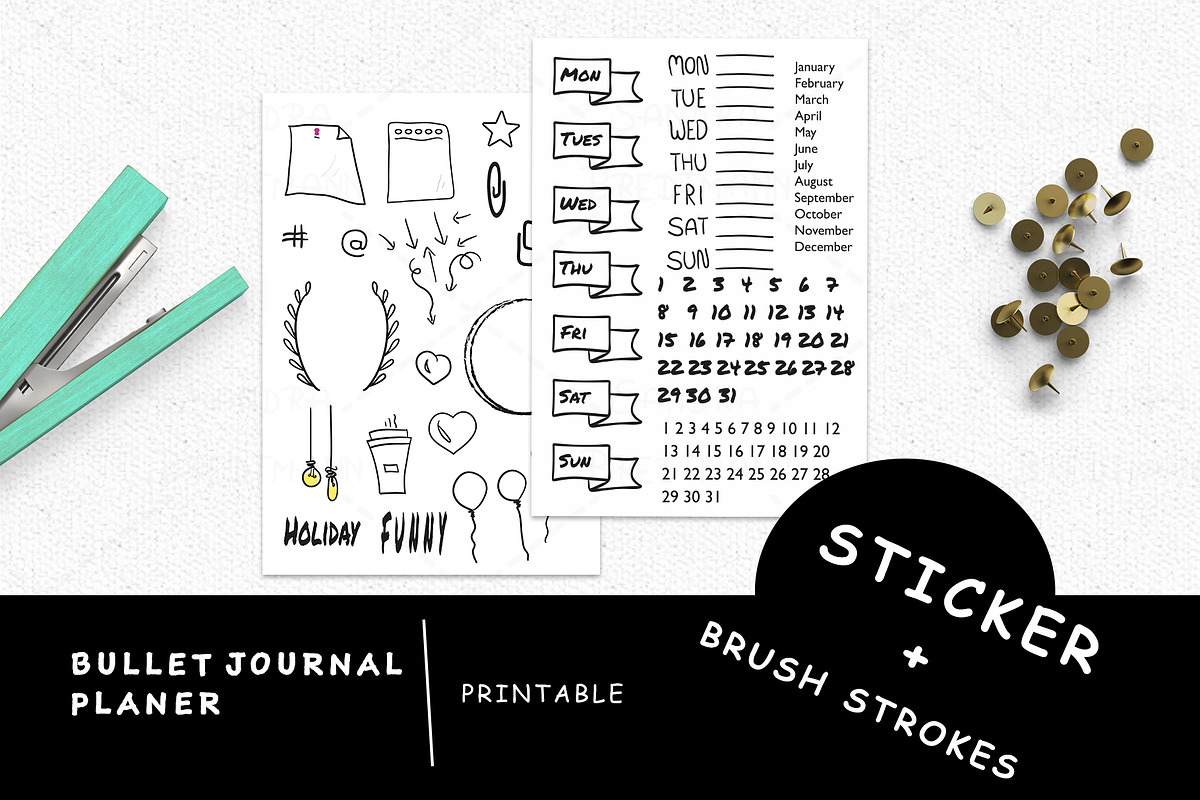 Bullet Journal planer brush strokes in Stationery Templates - product preview 8