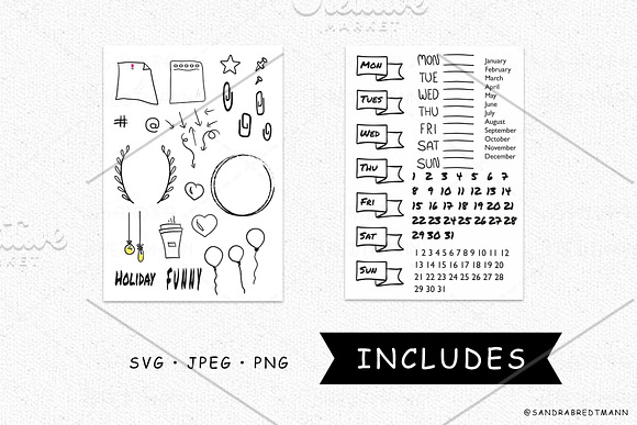 Bullet Journal planer brush strokes in Stationery Templates - product preview 2