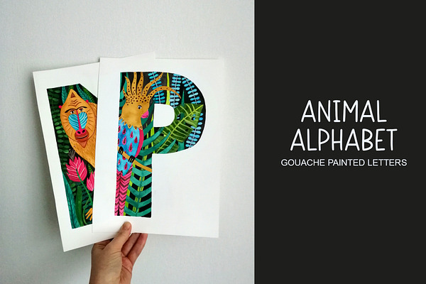 Animal alphabet. Painted letters.