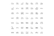 Vehicles linear icons, signs