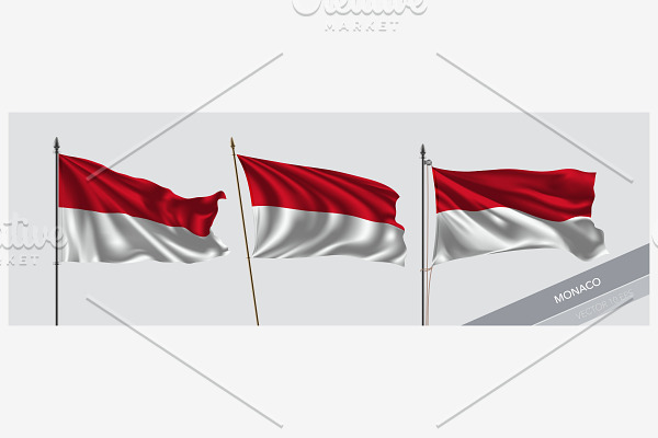 Set of Monaco waving flag vector
