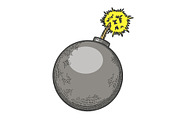 Bomb with burning fuse sketch vector