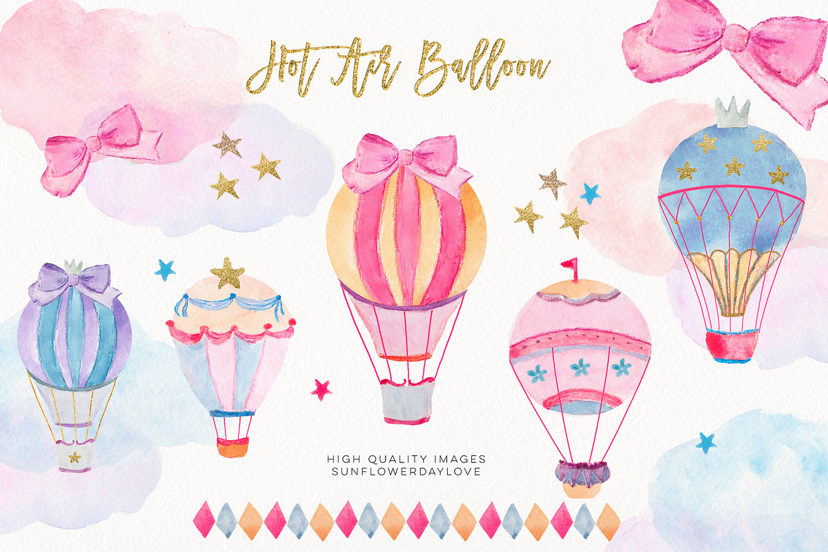 Hot Air Balloons Clipart Set, in Illustrations - product preview 8