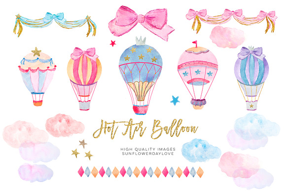 Hot Air Balloons Clipart Set, in Illustrations - product preview 1