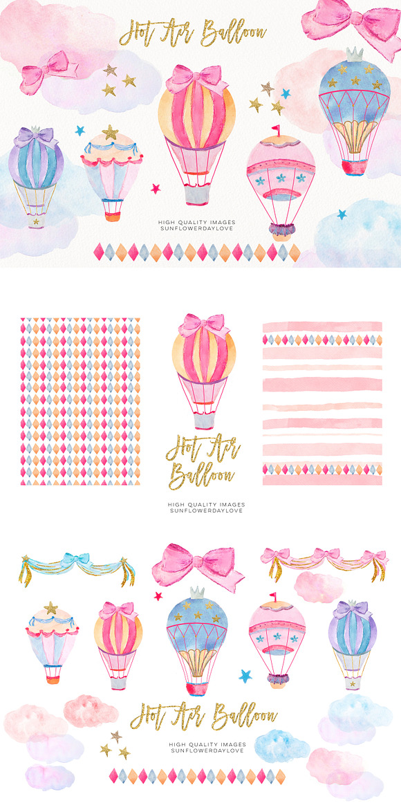 Hot Air Balloons Clipart Set, in Illustrations - product preview 3