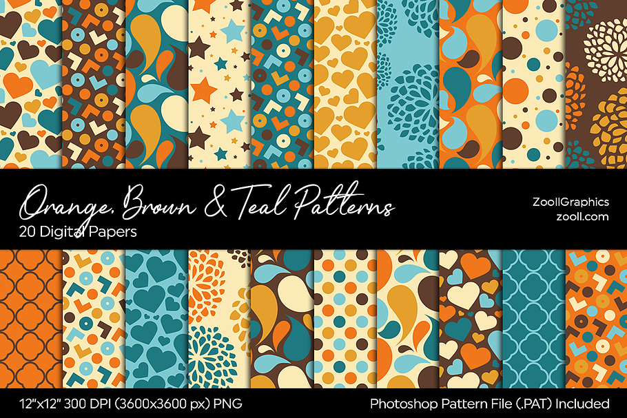 Orange, Brown & Teal Digital Papers in Patterns - product preview 8
