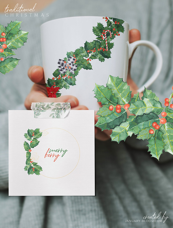 Christmas Watercolor Festive Clipart in Illustrations - product preview 21